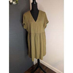 Universal Thread Olive Green Linen-Blend V-Neck Dress L